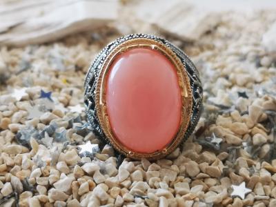 Bague chevaliere en argent Opale rose 2