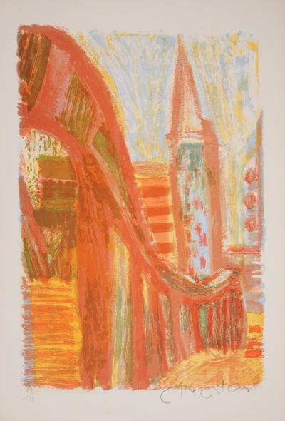 Roger MONTANE : Vue de la ville - Lithographie originale signée 2