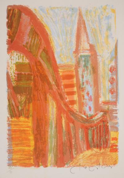 Roger MONTANE : Vue de la ville - Lithographie originale signée 2