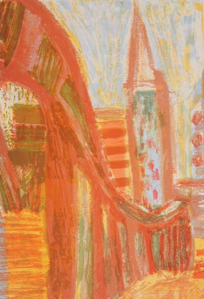 Roger MONTANE : Vue de la ville - Lithographie originale signée 2