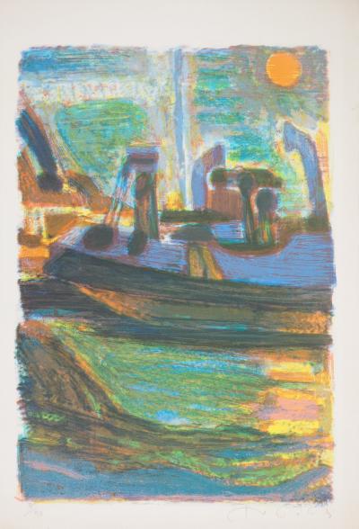 Roger MONTANE : Crépuscule à la voile - Lithographie originale signée 2