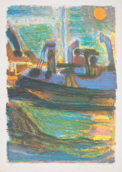 Roger MONTANE : Crépuscule à la voile - Lithographie originale signée 2