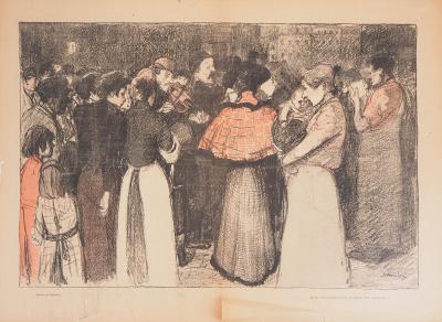 Théophile Alexandre STEINLEN : La foule écoutant le violoniste - Lithographie originale signée 2