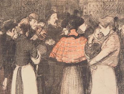 Théophile Alexandre STEINLEN : La foule écoutant le violoniste - Lithographie originale signée 2