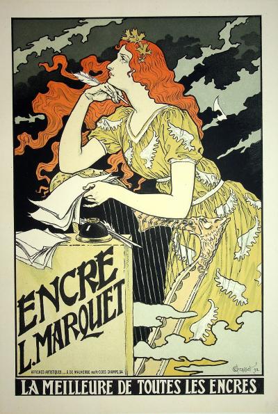 Eugène GRASSET :  La poétesse à la plume - Lithographie originale signée 2