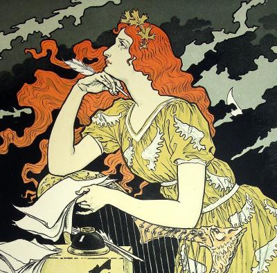 Eugène GRASSET :  La poétesse à la plume - Lithographie originale signée 2