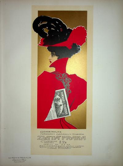 Oliva VACLAV - Prague doré : Femme art nouveau - Lithographie 2