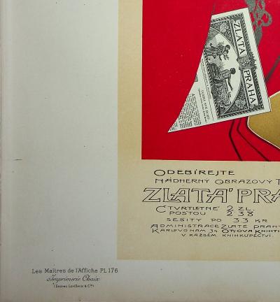Oliva VACLAV - Prague doré : Femme art nouveau - Lithographie 2