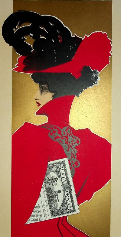 Oliva VACLAV - Prague doré : Femme art nouveau - Lithographie 2