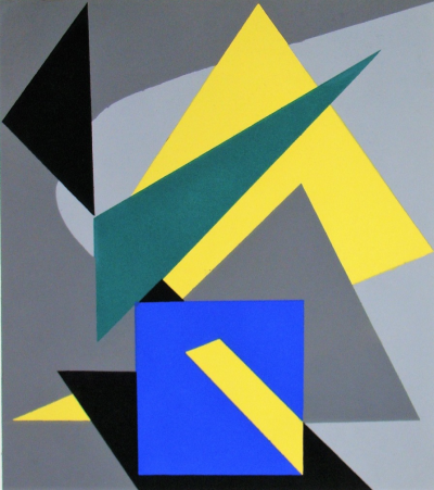 André BLOC (d'après) - Composition abstraite, 1952 - Pochoir aux couleurs gouaches 2