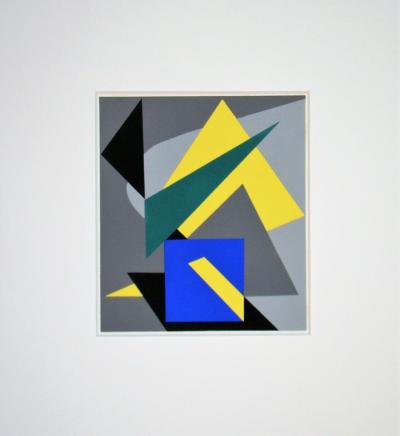 André BLOC (d'après) - Composition abstraite, 1952 - Pochoir aux couleurs gouaches 2