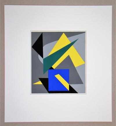 André BLOC (d'après) - Composition abstraite, 1952 - Pochoir aux couleurs gouaches 2