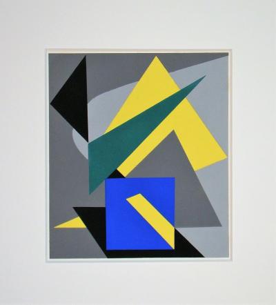 André BLOC (d'après) - Composition abstraite, 1952 - Pochoir aux couleurs gouaches 2