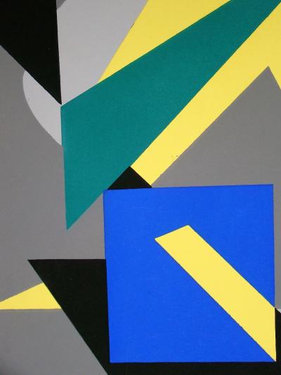André BLOC (d'après) - Composition abstraite, 1952 - Pochoir aux couleurs gouaches 2