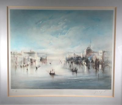 Jean-Michel NOQUET - Gondoles à Venise - Lithographie originale signée au crayon 2