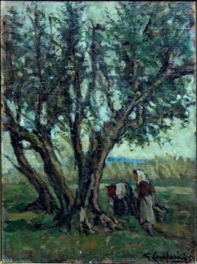 Giuseppe COMPARINI - La récolte des olives, 1969 - Huile sur toile 2