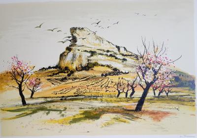 Michel JOUENNE - La roche de Solutré, 1992 - Lithographie originale signée au crayon 2