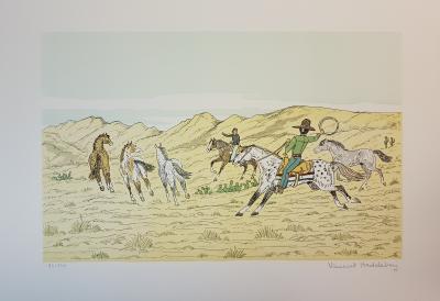 Vincent HADDELSEY - Des chevaux et des hommes - Lithographie originale signée au crayon 2