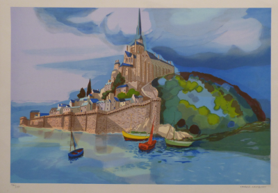 Georges LAMBERT - Le Mont Saint Michel à marée haute, 1980 - Lithographie originale signée au crayon 2