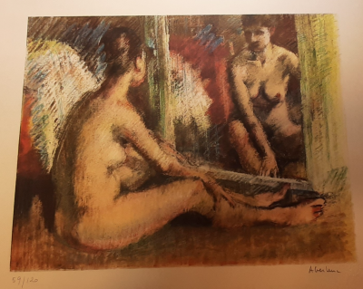 René ABERLENC - Nu assis au miroir, 1965 - Lithographie originale signée 2
