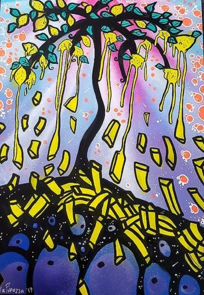 La Pupazza - frites et citronnier - acrylique et spray sur papier 2
