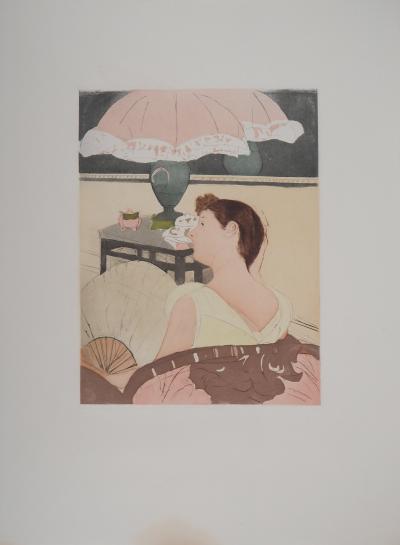 Mary CASSATT (d’après) - La lampe, Femme pensive - Gravure originale 2