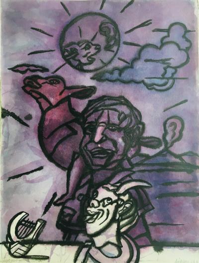 Valério ADAMI - The Shepherd, 2015 - Original signed watercolor 2