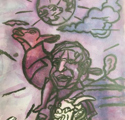 Valério ADAMI - The Shepherd, 2015 - Original signed watercolor 2
