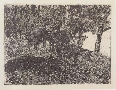 Giovanni FATTORI - Groupe de cochons - Eau-forte 2