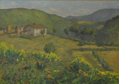 Giovanni MALESCI - Vue de Vicchio Mugello, 1914 - Huile sur bois 2