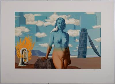 René MAGRITTE (d’après) - Les Enfants Trouvés : Un Bombardon Libère son Bouquet de Flammes, 1968 - Lithographie 2