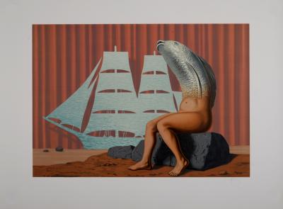 René MAGRITTE (d'après) - Les Enfants Trouvés : Un Séduisant Navire d'Eau de Mer, 1968 - Lithographie 2