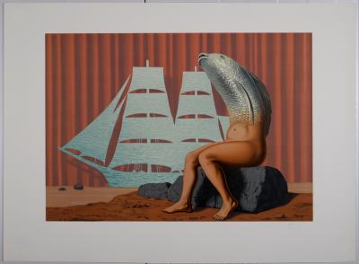 René MAGRITTE (d'après) - Les Enfants Trouvés : Un Séduisant Navire d'Eau de Mer, 1968 - Lithographie 2