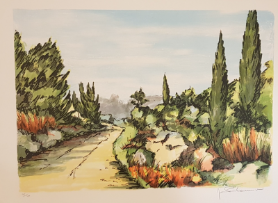 Jean Pierre LAURENT - Le Chemin dans les cyprès, 1980 - Lithographie originale signée 2