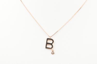 Collier lettre B en or rose massif 18 carats ornée de 1 diamant de synthèse rond brillant 2