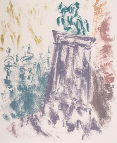 André MASSON : Statue Colleoni, le soir, Venise - Lithographie originale signée 2