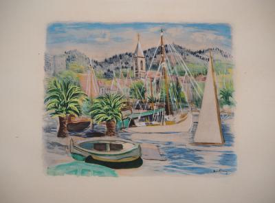 Moïse KISLING : Provence, voiliers et palmiers - Lithographie Originale 2