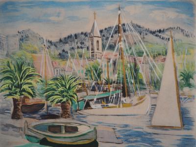 Moïse KISLING : Provence, voiliers et palmiers - Lithographie Originale 2