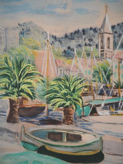 Moïse KISLING : Provence, voiliers et palmiers - Lithographie Originale 2