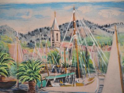 Moïse KISLING : Provence, voiliers et palmiers - Lithographie Originale 2