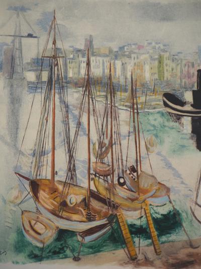 Moïse KISLING : Provence, les voiliers au mouillage - Lithographie Originale 2