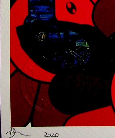 Death NYC -  Kaws X Van Gogh with  red Murakami flowers in background - Sérigraphie originale signée 2