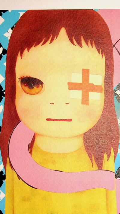 Death NYC - Nara with a bandage grabbed by kaws with a Vuitton background - Sérigraphie originale signée 2
