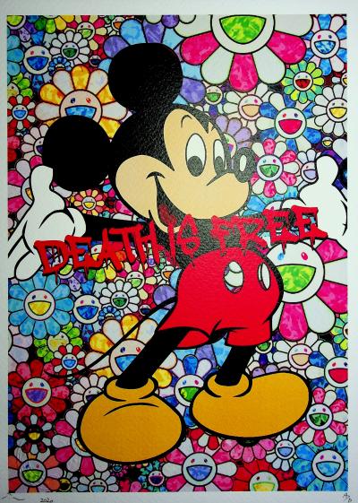 Death NYC - Mickey with Murakami flowers in background - Original signed screenprint 2