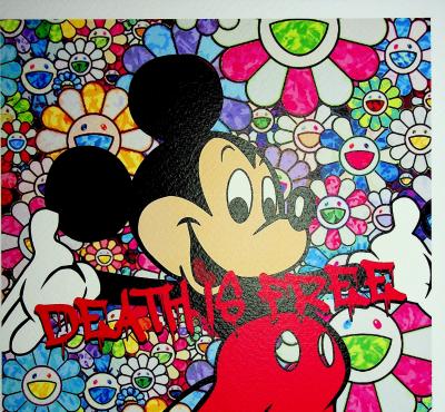 Death NYC - Mickey with Murakami flowers in background - Original signed screenprint 2