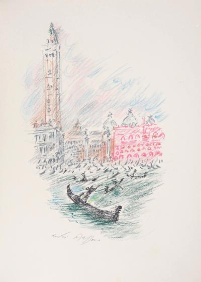 André MASSON : Venise, Les Gondoles devant le Bassin de Saint-Marc - Dessin original signé 2