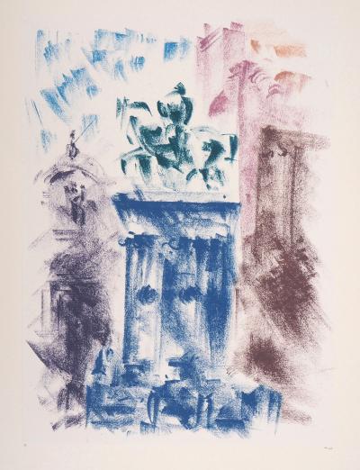 André MASSON : Statue Colleoni, le matin, Venise - Lithographie originale signée 2