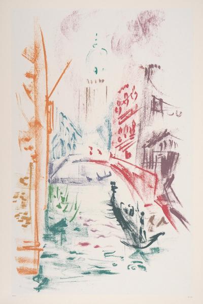 André MASSON : Canal au crépuscule, Venise - Lithographie originale signée 2