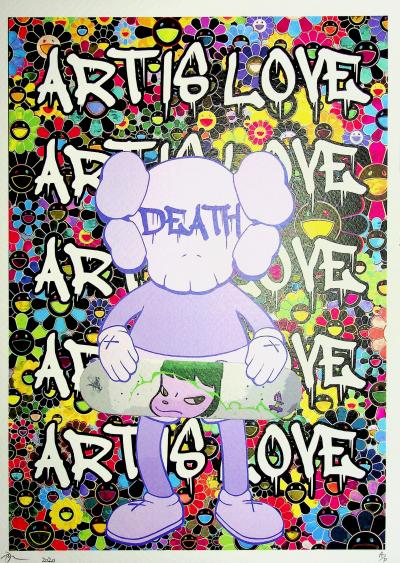 Death NYC - Murakami  X Kaws X Nara  - Sérigraphie originale signée 2