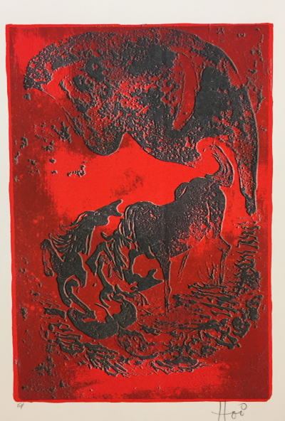 Lebadang - Combat de chevaux - Lithographie signée au crayon au crayon 2